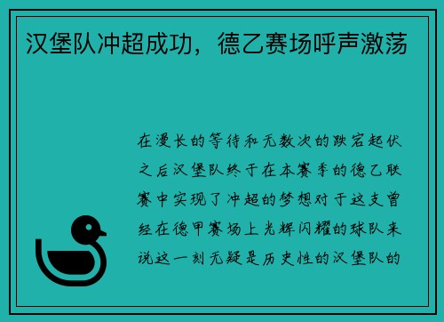 汉堡队冲超成功，德乙赛场呼声激荡